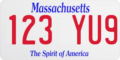 MA license plate 123YU9