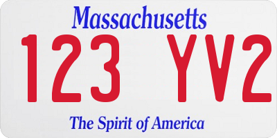 MA license plate 123YV2