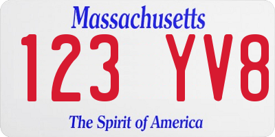 MA license plate 123YV8