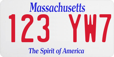 MA license plate 123YW7