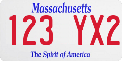 MA license plate 123YX2