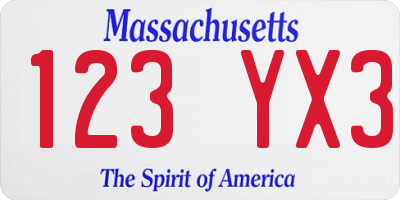 MA license plate 123YX3