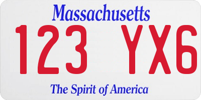 MA license plate 123YX6