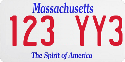 MA license plate 123YY3