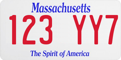 MA license plate 123YY7