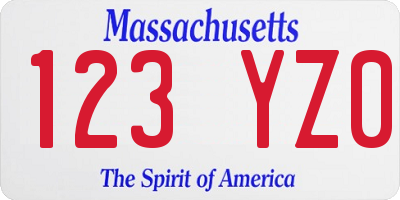MA license plate 123YZ0