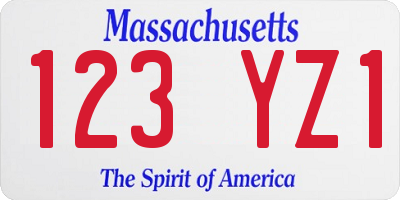 MA license plate 123YZ1