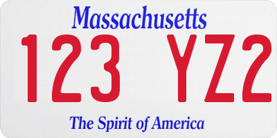 MA license plate 123YZ2