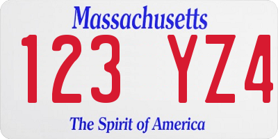 MA license plate 123YZ4