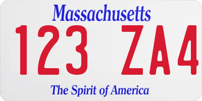 MA license plate 123ZA4