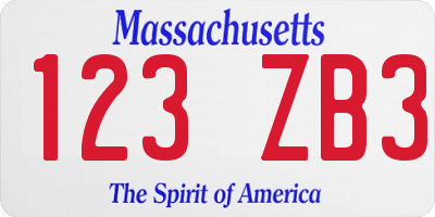 MA license plate 123ZB3
