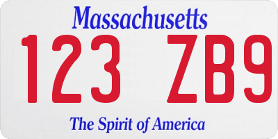 MA license plate 123ZB9