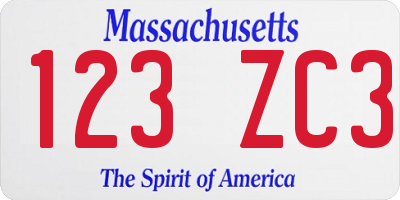 MA license plate 123ZC3