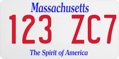 MA license plate 123ZC7