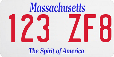 MA license plate 123ZF8