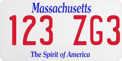 MA license plate 123ZG3