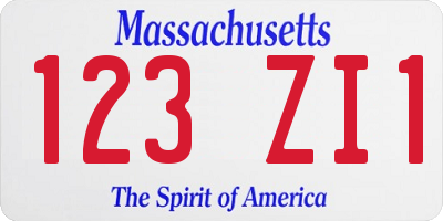 MA license plate 123ZI1