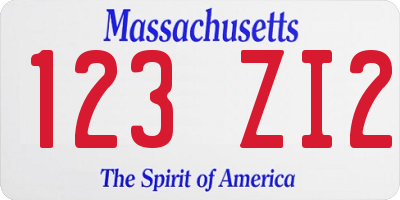 MA license plate 123ZI2