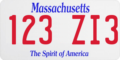 MA license plate 123ZI3