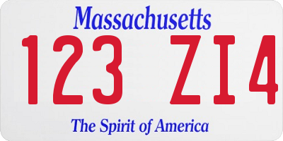 MA license plate 123ZI4