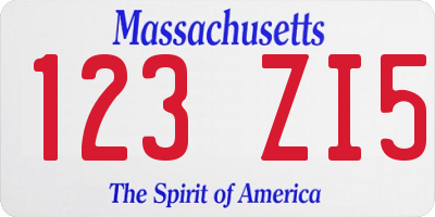 MA license plate 123ZI5