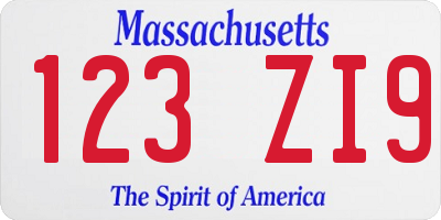 MA license plate 123ZI9