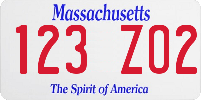 MA license plate 123ZO2