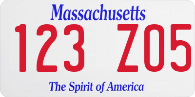 MA license plate 123ZO5