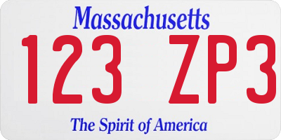 MA license plate 123ZP3