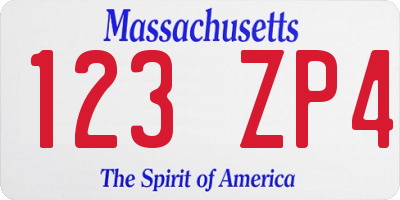 MA license plate 123ZP4