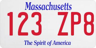 MA license plate 123ZP8