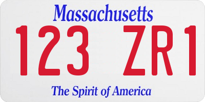 MA license plate 123ZR1