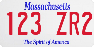 MA license plate 123ZR2