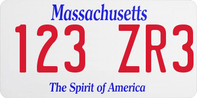 MA license plate 123ZR3