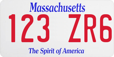 MA license plate 123ZR6