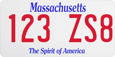 MA license plate 123ZS8
