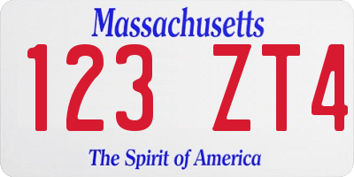 MA license plate 123ZT4