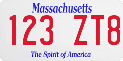 MA license plate 123ZT8