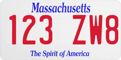 MA license plate 123ZW8
