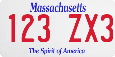 MA license plate 123ZX3