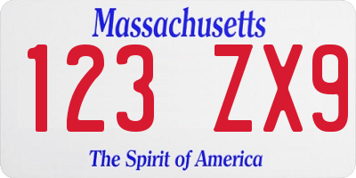 MA license plate 123ZX9