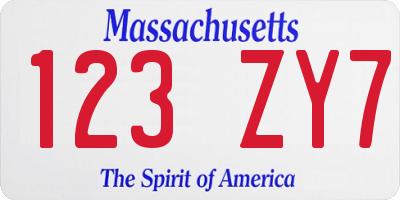 MA license plate 123ZY7