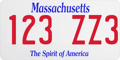MA license plate 123ZZ3
