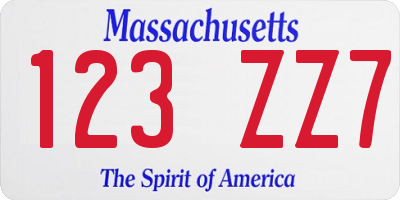 MA license plate 123ZZ7