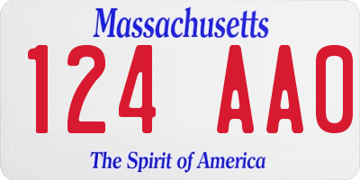 MA license plate 124AA0
