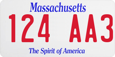 MA license plate 124AA3