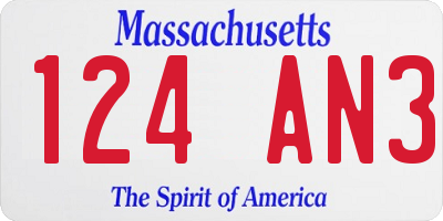MA license plate 124AN3