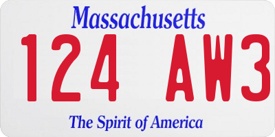 MA license plate 124AW3