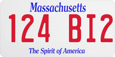 MA license plate 124BI2