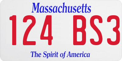MA license plate 124BS3